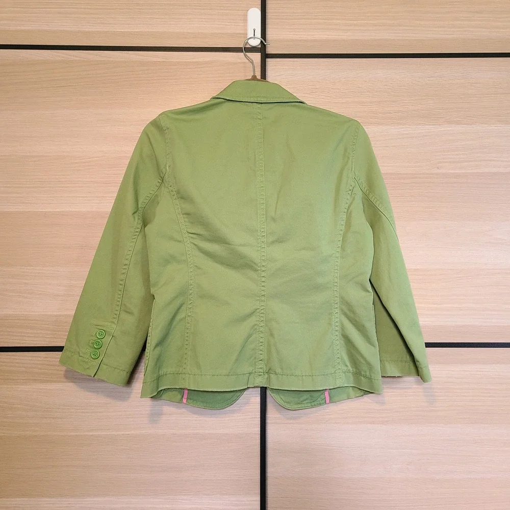 VTG Y2K J Crew Single Button Blazer Women S Cotton Twill Lime Green 3/4 Sleeve